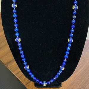 Lapis Lazuli Hand Painted Bead Necklace